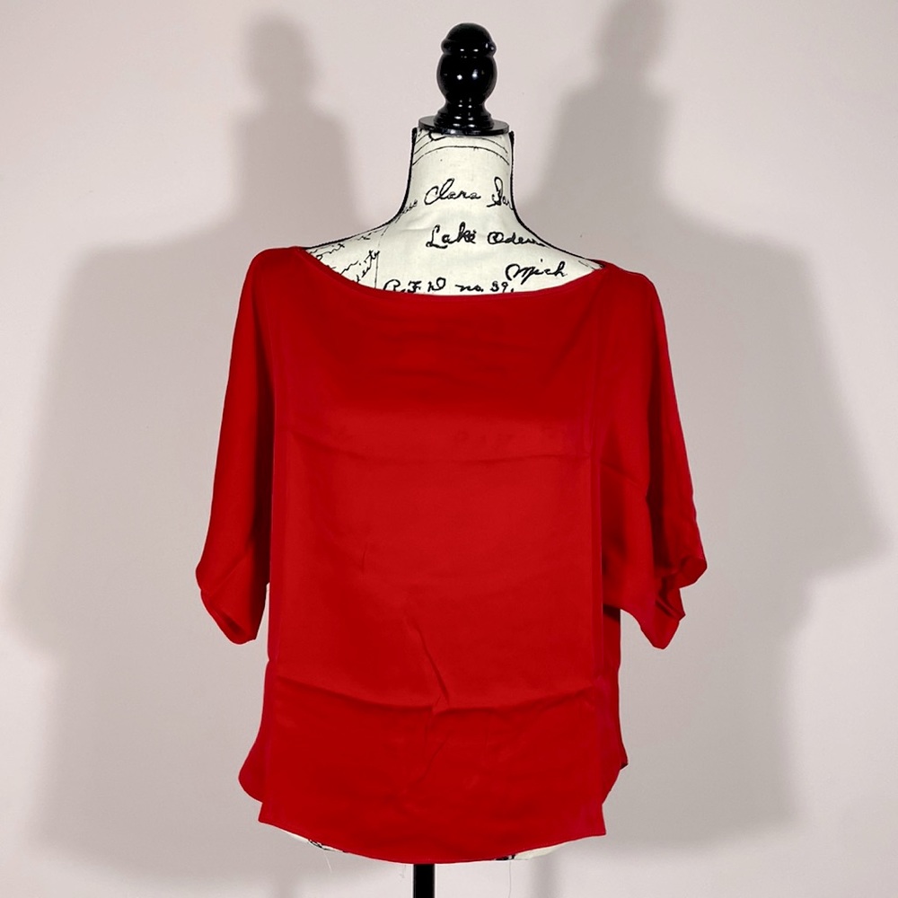 MILLY Stretch Silk Crepe Dolman Top Cherry Red S small